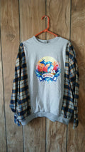 Gray tshirt with flannel sleeves Michigan logo